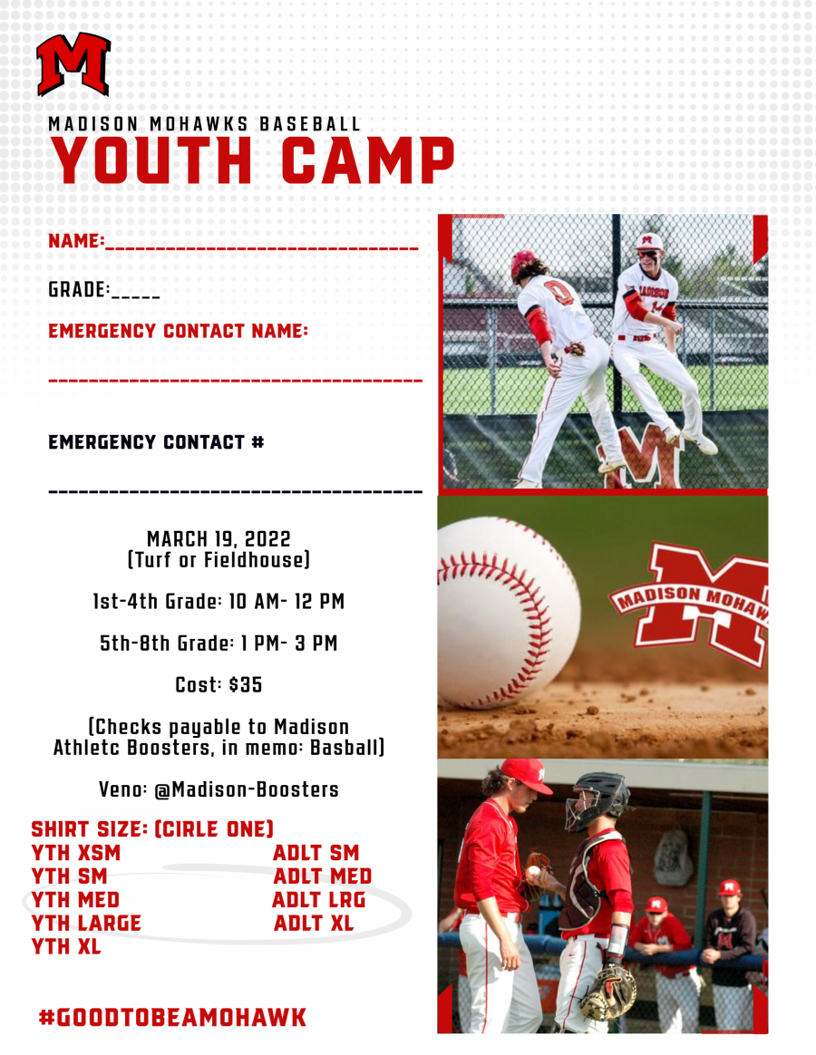 Madison Mohawks Baseball Youth Camp Flyer 